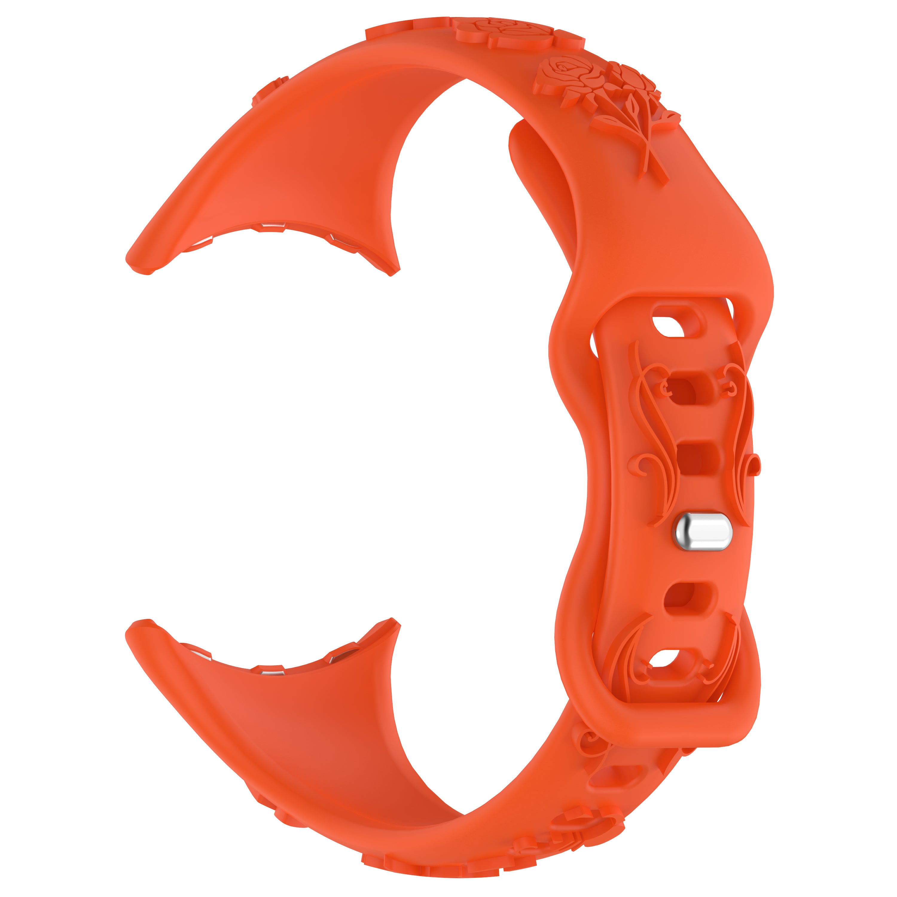 For Google Pixel Watch / Pixel Watch 2 Carving Flower Pattern Watch Strap Replacement Silicone Band - Orange For Google Pixel Watch / Pixel Watch 2 Carving Flower Pattern Watch Strap Replacement Silicone Band - Orange